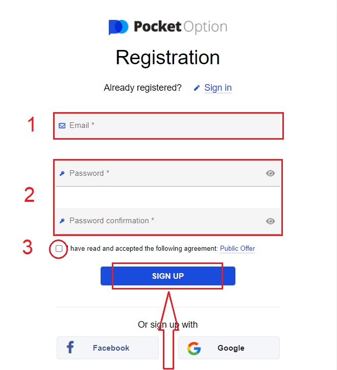 كيفية التسجيل والتحقق من الحساب في Pocket Option